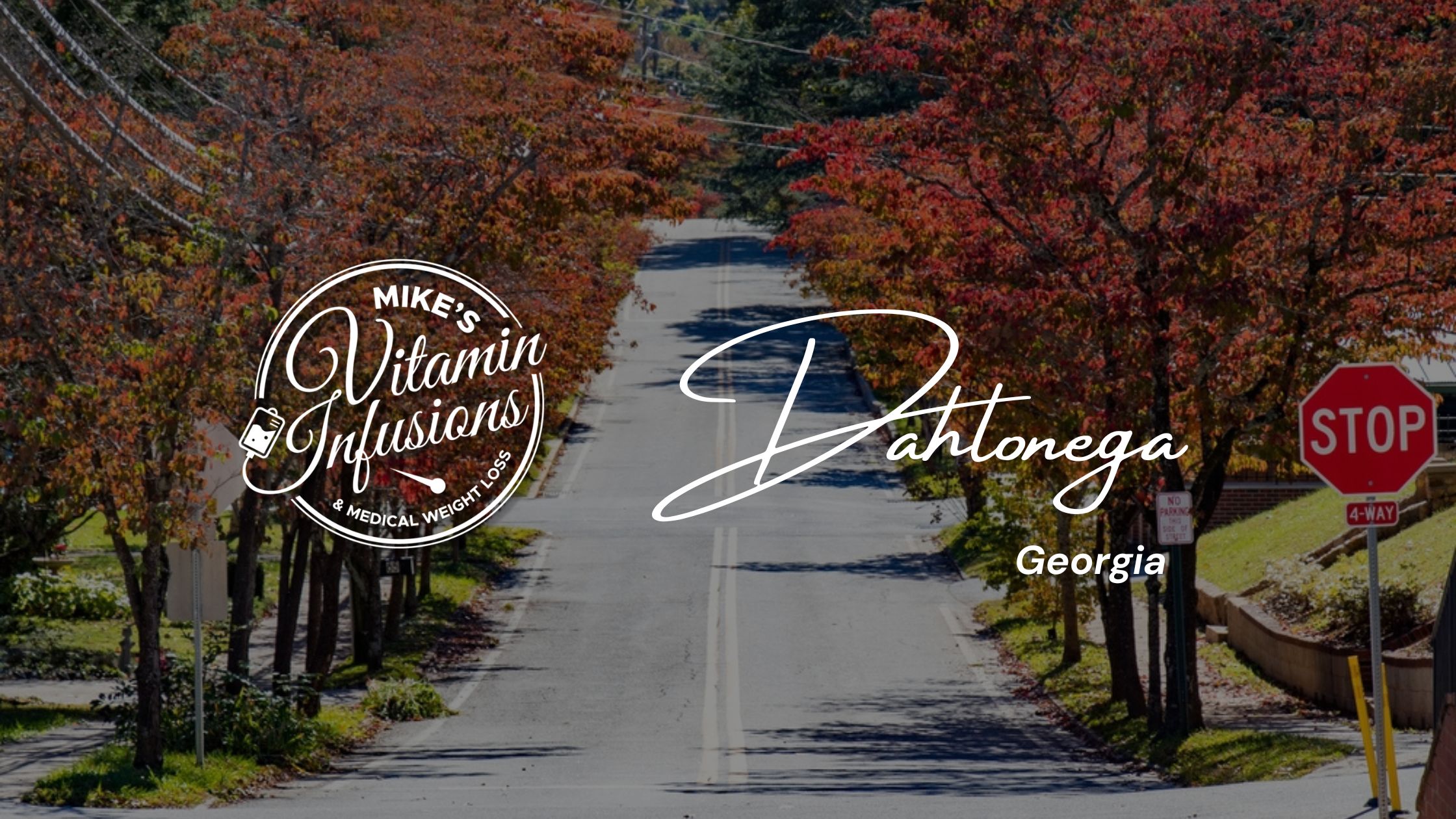 Image of a road in dahlonega with the mike's vitamin infusions logo