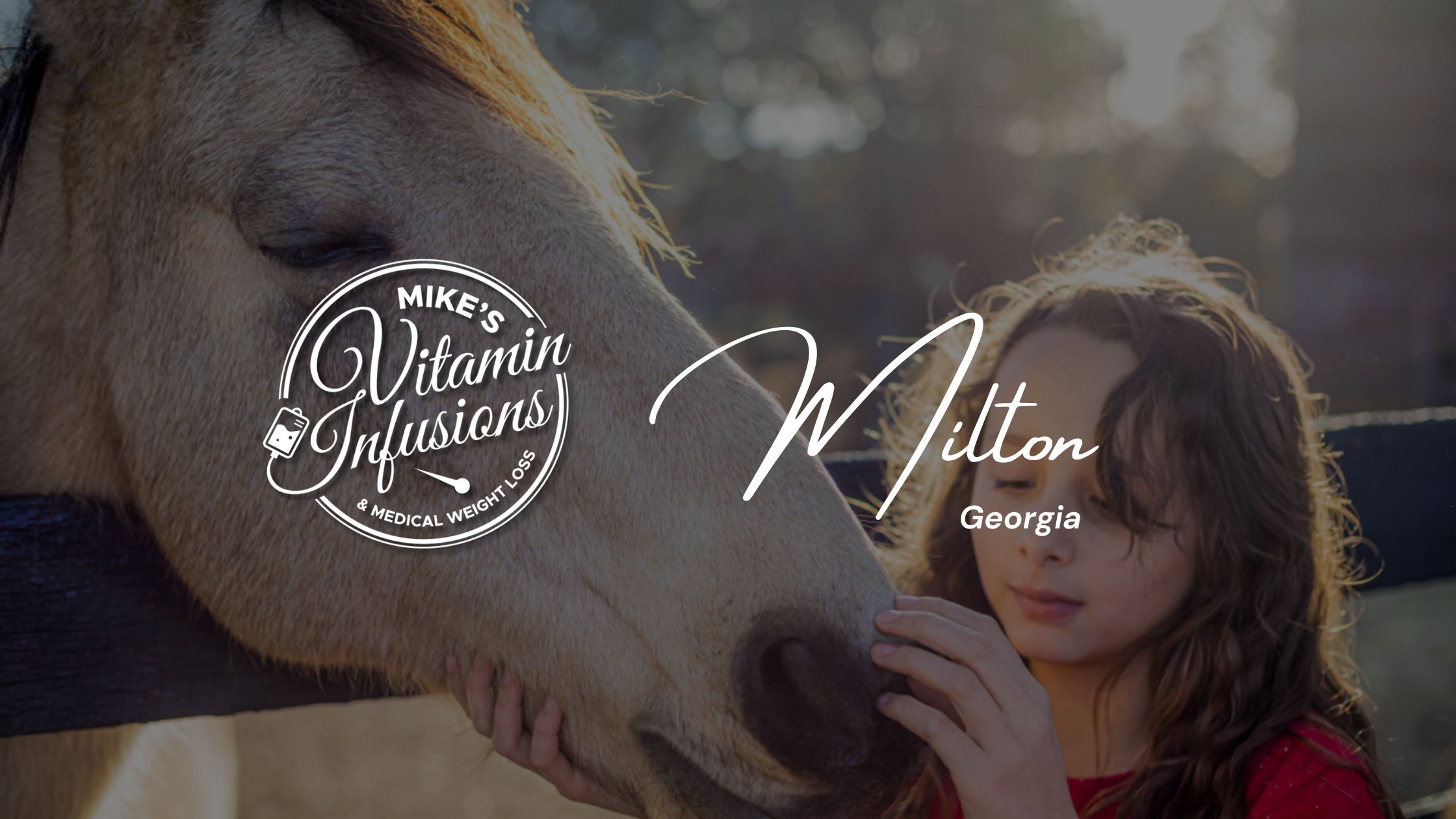 Image of a horse and a girl in Milton Georgia with the mike's vitamin infusions logo