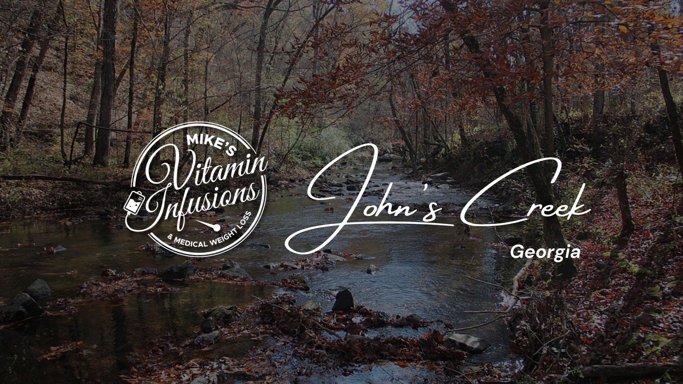 Image of a creek in John's Creek Georgia with the mike's vitamin infusions logo