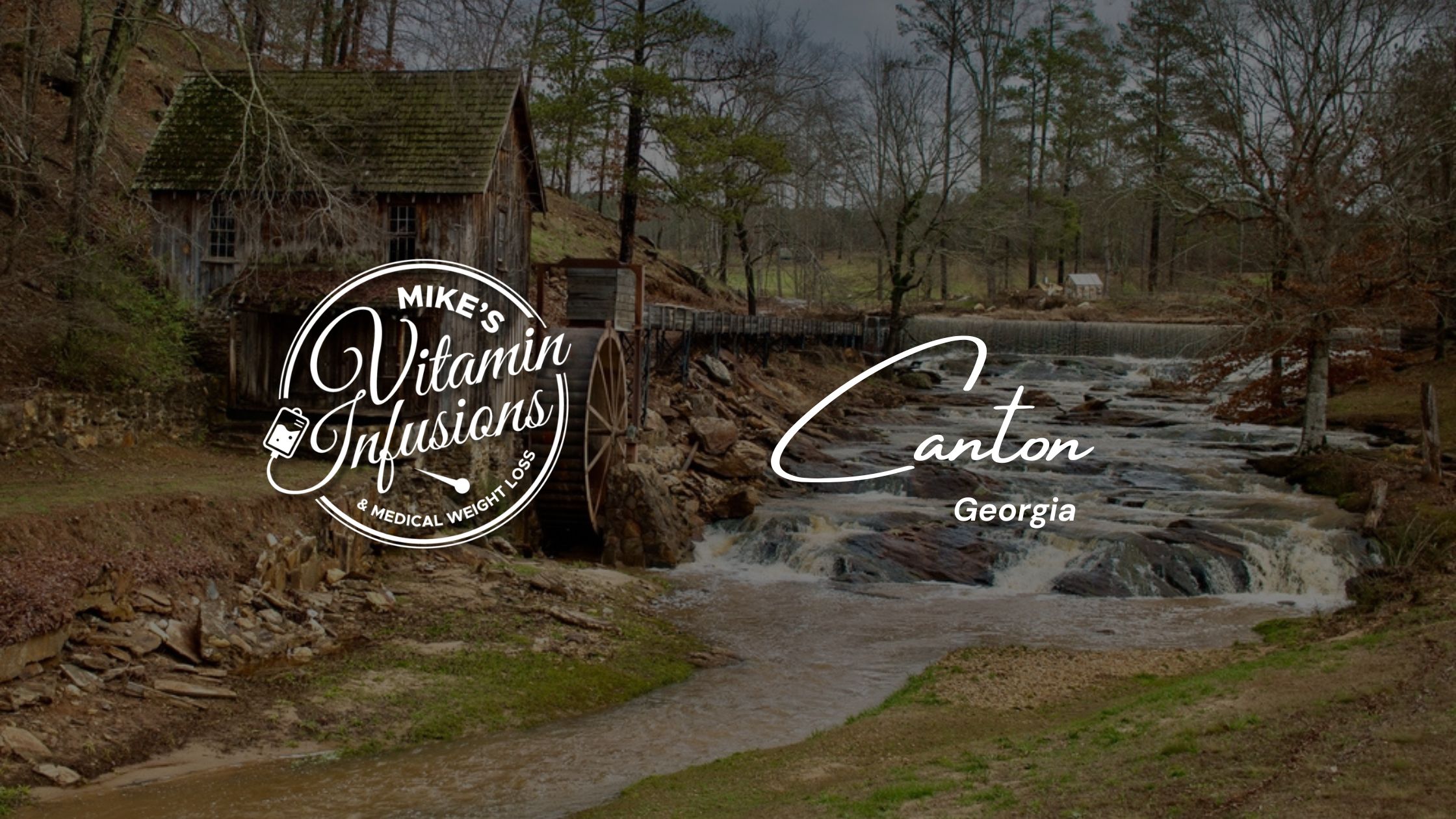 Image of a waterway in Canton Georgia with the mike's vitamin infusions logo
